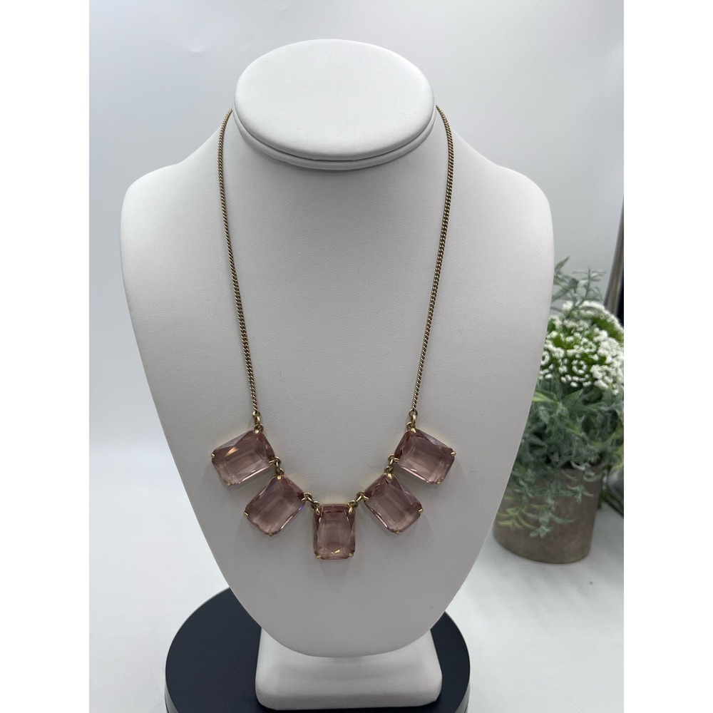 J. Crew Brass Emerald Rectangular Cut Glass Ice Cube Light Smoky Pink Necklace